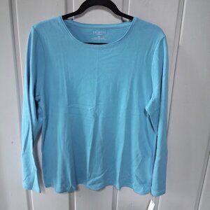 Talbots Cotton Round Neck Long Sleeve Tee Sky Blue Asst Szs NWT